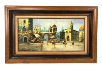 European Cityscape Oil On Canvas Painting, Signed Billings - #BW-A9