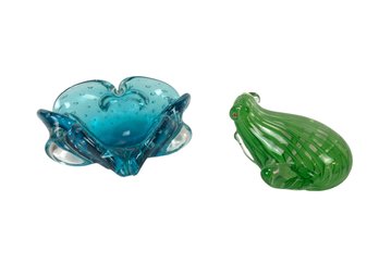 Art Glass Frog & Murano Bullicante Blue Controlled Bubble Bowl - #FS-1