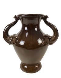 Glazed Pottery Vase With Elephant Trunk Handles - #S7-2