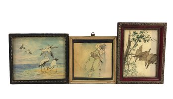 Vintage Watercolor Paintings, Birds In Natural Landscape - #S8-3