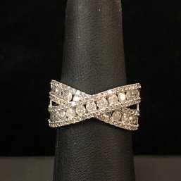 10K White Gold & Natural Diamond Crossover Ring, Size 6-1/2 To 6-3/4 - #JC