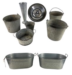 Galvanized Buckets, Better Homes & Gardens Tubs & Vintage Hudson Hornet Hubcap Wall Clock - #S15-1