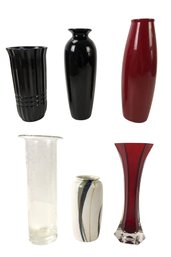 Collection Of Vases: Black Amethyst Glass, Amano German Red Vase, Lead Crystal & More - #S18-2