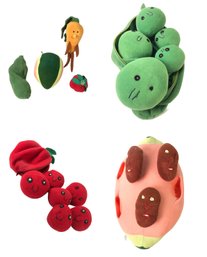 Vintage 1970s Vegimals Plush By Freemountain Toys: Pea Pod, Apple, Carrot & Watermelon - #S15-1