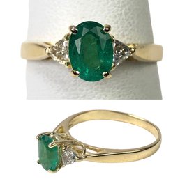 18K Yellow Gold Emerald & Diamond Ring, Size 7-3/4 - #JC-B