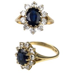 14K Yellow Gold Sapphire & Diamond Cocktail Ring, Size 6-1/2 - #JC-B
