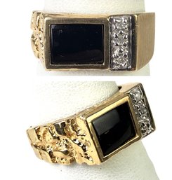 10K Yellow Gold Black Onyx & Diamond Men's Ring, Size 9-3/4 - #JC-B