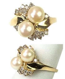 14 Yellow Gold Pearl & Diamond Ring, Size 9-1/4 - #JC-B
