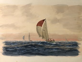 1984 Signed Harry Swanson Ocean Landscape Watercolor Painting, 'Cruising' - #S27-3