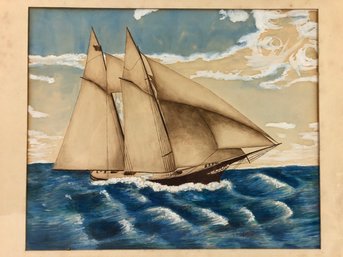 1951 Framed Clipper Ship Watercolor Painting, Signed Lickliter - #C2