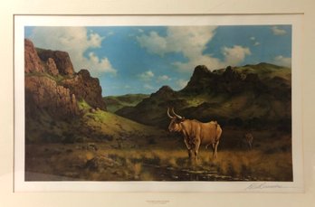 'Texas Longhorn' Lithograph, Signed Robert Summers (American, B. 1940) - #A6-W