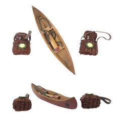 Christmas Tree Ornaments: Wood Canoe & Fishing Creels - #S12-5