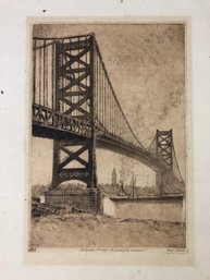 'Delaware Bridge, Philadelphia-Camden' Etching No. 16, Signed Paul Suess - #S11-4R