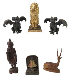 Decorative Hand Carved Wood Figures, Dinner Bell & Resin Lion / Gargoyle Figures - #S3-1