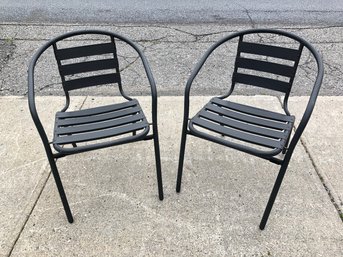 Outdoor Black Metal Slatted Stackable Chairs (Set Of 2) - #BR