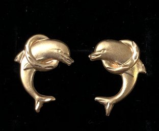 14K Yellow Gold Dolphin Stud Earrings (NEW) - #JC-B