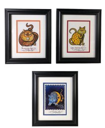 Signed Jamie Hayes Whimsical Kitty Series Framed Art Prints - #- #S12-2