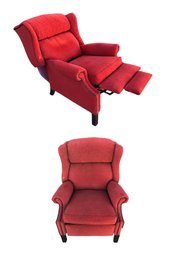 Ethan Allen Red Faux Suede Upholstered Recliner Chair - #FF