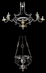 Nickel & Brass Finish 6-Light Chandelier & Electrified Hanging Lamp - #BR