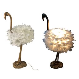 Pier 1 Flamingo Table Lamp With Genuine Feathered Shade, WORKS - #S9-5