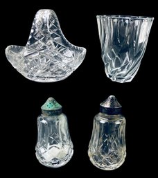 Waterford Crystal Lismore Salt & Pepper Shakers, Lead Crystal Basket & French Luminarc Vase - #S13-2