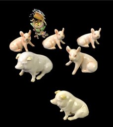 Collection Of Belleek & Goebel Pig Figurines & Ceramic Baltimore Oriole Figurine - #S9-4