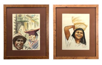 1963 Urban San Salvador Portrait Watercolor Paintings, Signed Pacas - #RBW-W