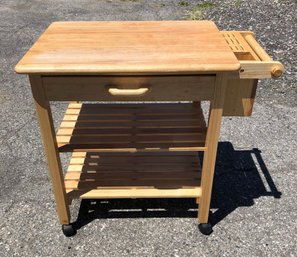 Natural Wood Kitchen Island Cart On Wheels - #FF