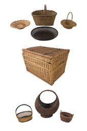 Antique Gathering Basket, Wicker Storage Trunk & Decorative Baskets - #S3-5