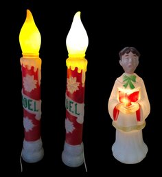 Vintage Empire Blow Mold Choir Boy & Noel Candles (WORKS) - #S10-4