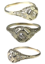 Vintage 18K White Gold Filigree Diamond Ring (Size 9) - #JC-B