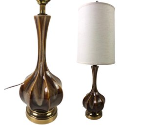 Mid-Century Royal Haeger Style Brown Ceramic Drip Glaze Table Lamp, WORKS - #S10-4