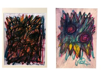 Modern Abstract Mixed Media Paintings On Paper, Signed Wayne Cunningham - #S28-2L
