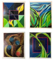 Modern Abstract Oil Pastel On Paper, Signed Domsky (Set Of 4) - #S11-4