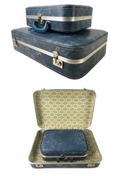 Vintage Mid-Century Blue Luggage Set - #S18-2