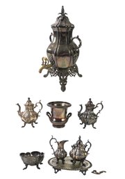 Silver Plated Samovar, Teapots, Trays, Toothpick Holder, Bowl, Sugar & Creamer - #S14-2