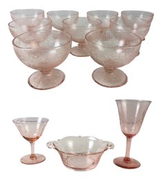 Hazel Atlas Pink Florentine Sherbet Bowls, Pink Depression Glass Wine Glasses / Serving Dish - #S18-3