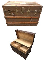 Antique Steamer Trunk With Interior Tray - #BR