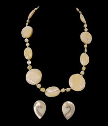 VIntage Mother-Of-Pearl Necklace & Earring Set - #FS-5