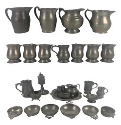 Collection Of Vintage & Antique Pewter Tankards, Pitchers, Porringers & More - #S14-1