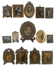 Collection Of Victorian Miniature Framed Photographs & Reverse Paintings - #S5-3