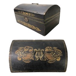 Hand Stenciled Wood Document Box With Dome Lid - #S12-3