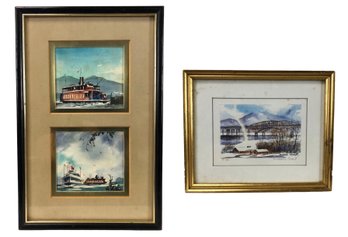 Signed Hudson River Ferry Boat Watercolor Paintings & Limited Ed. Print By Richard Ochs (1938-2006) - #B2