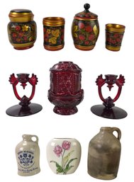 Khokhloma Hand Painted Canisters, Stoneware Jugs, Ruby Red Glass & More - #S10-4