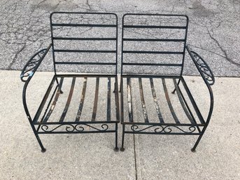 Vintage Wrought Iron Single Arm Patio Chairs / Loveseat - #BOB