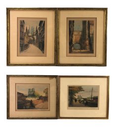Signed Victor Valery Parisian Cityscape Hand Colored Etchings (Set Of 4) - #S13-3