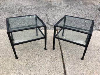 Square Metal & Glass End Tables (Set Of 2) - #FF