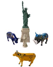 Statue Of Liberty & St. Francis Figures, Cow Parade Figurines: Sea Cow, NYC Taxi Fare, Broadway - #FS-5