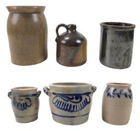 Collection Of Antique Salt Glazed Stoneware Crocks & Jug - #S15-1