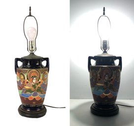 Vintage Japanese Satsuma Hand Painted Table Lamp (WORKS) - #S23-5